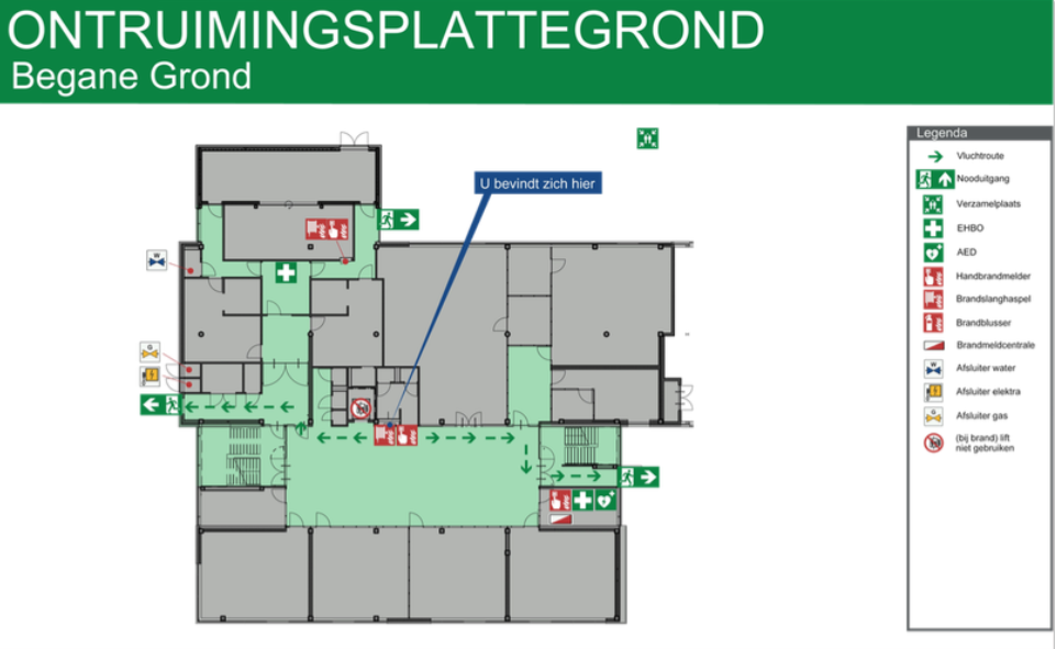 Voorbeeld van een ontruimingsplattegrond